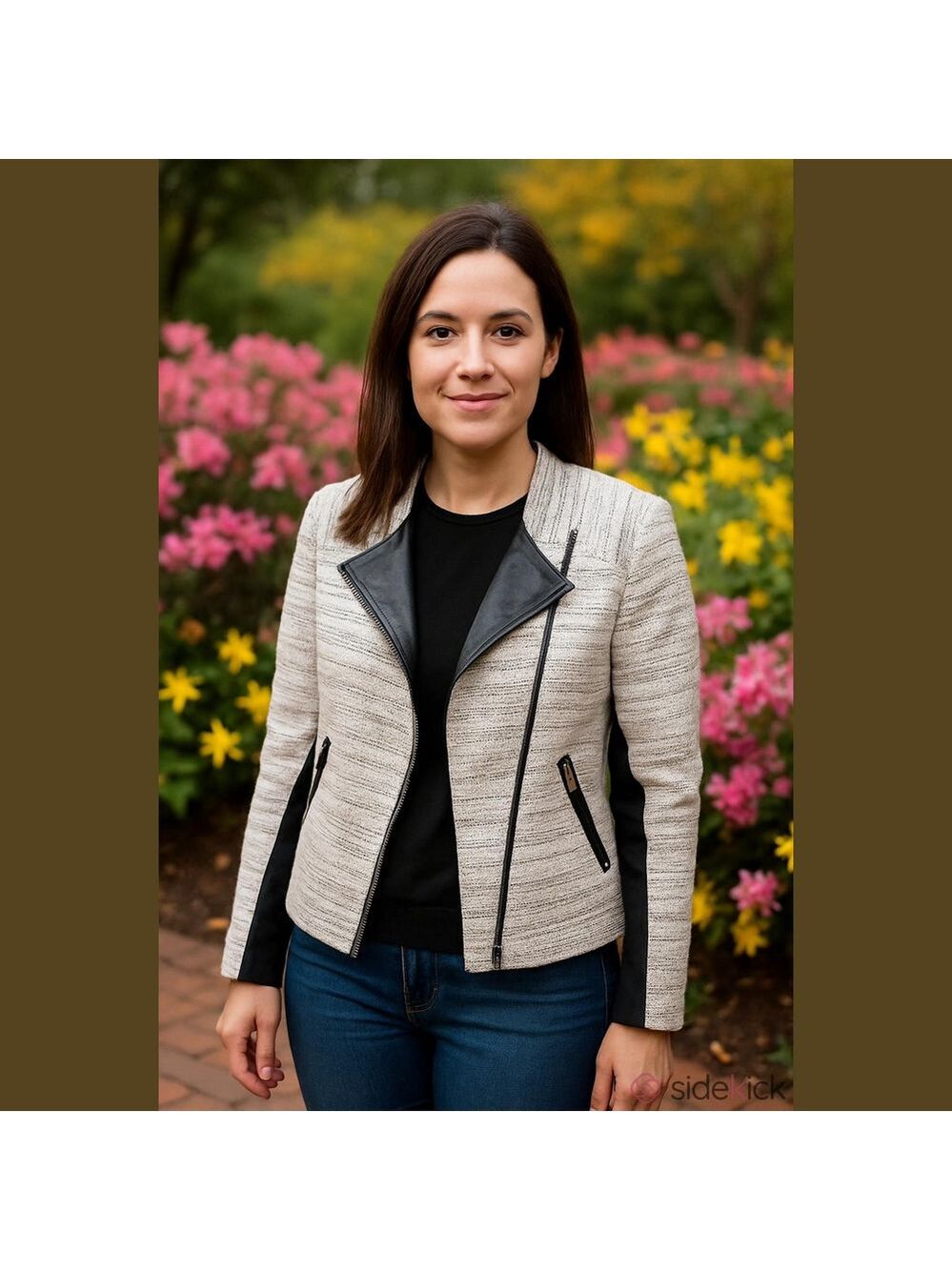 4/$67 Deal! Black Rivet Black & White Textured Moto Blazer